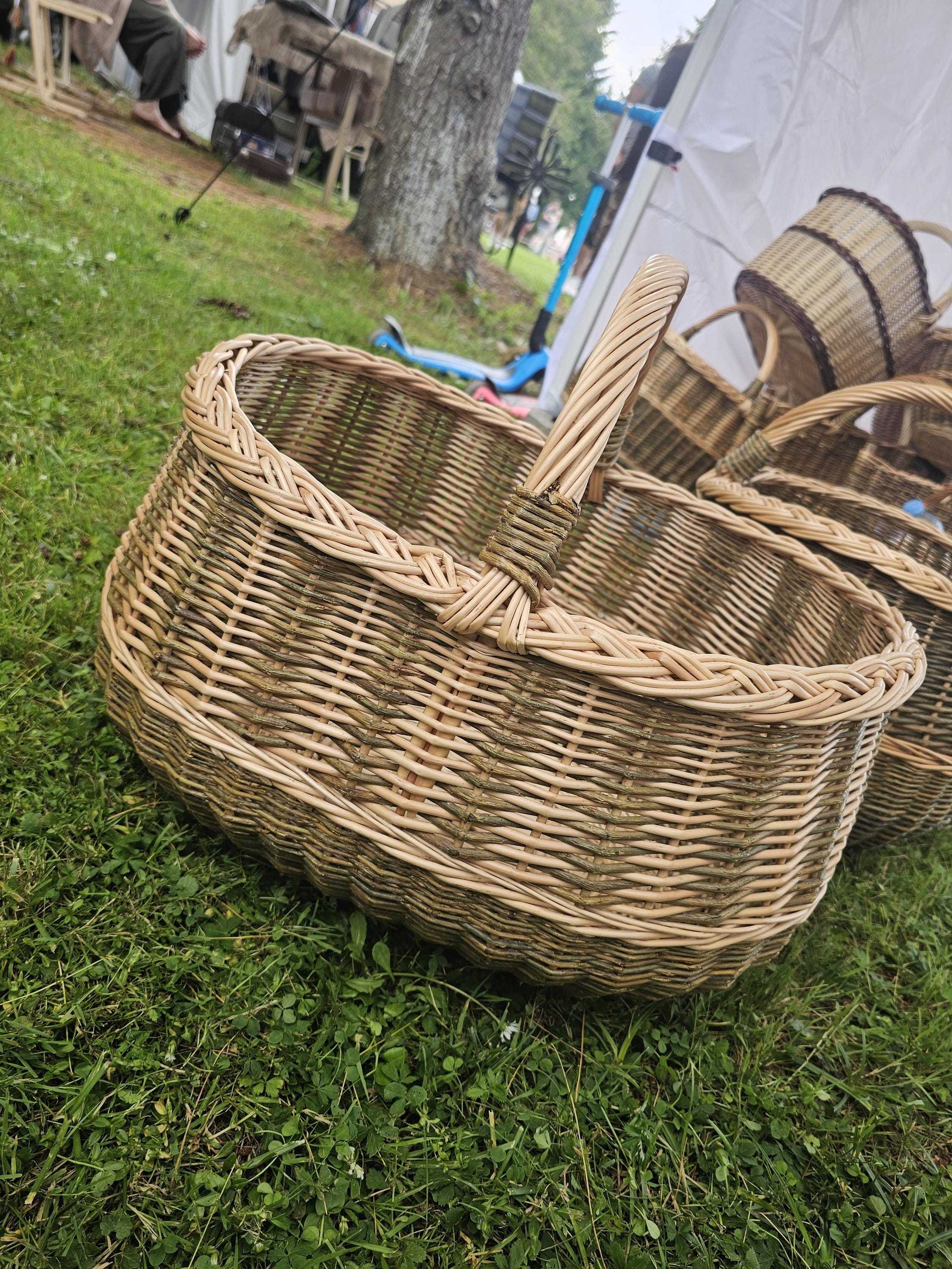 Extra Large Wicker Storage Basket in Gold/Unpeeled — handmade wicker basket