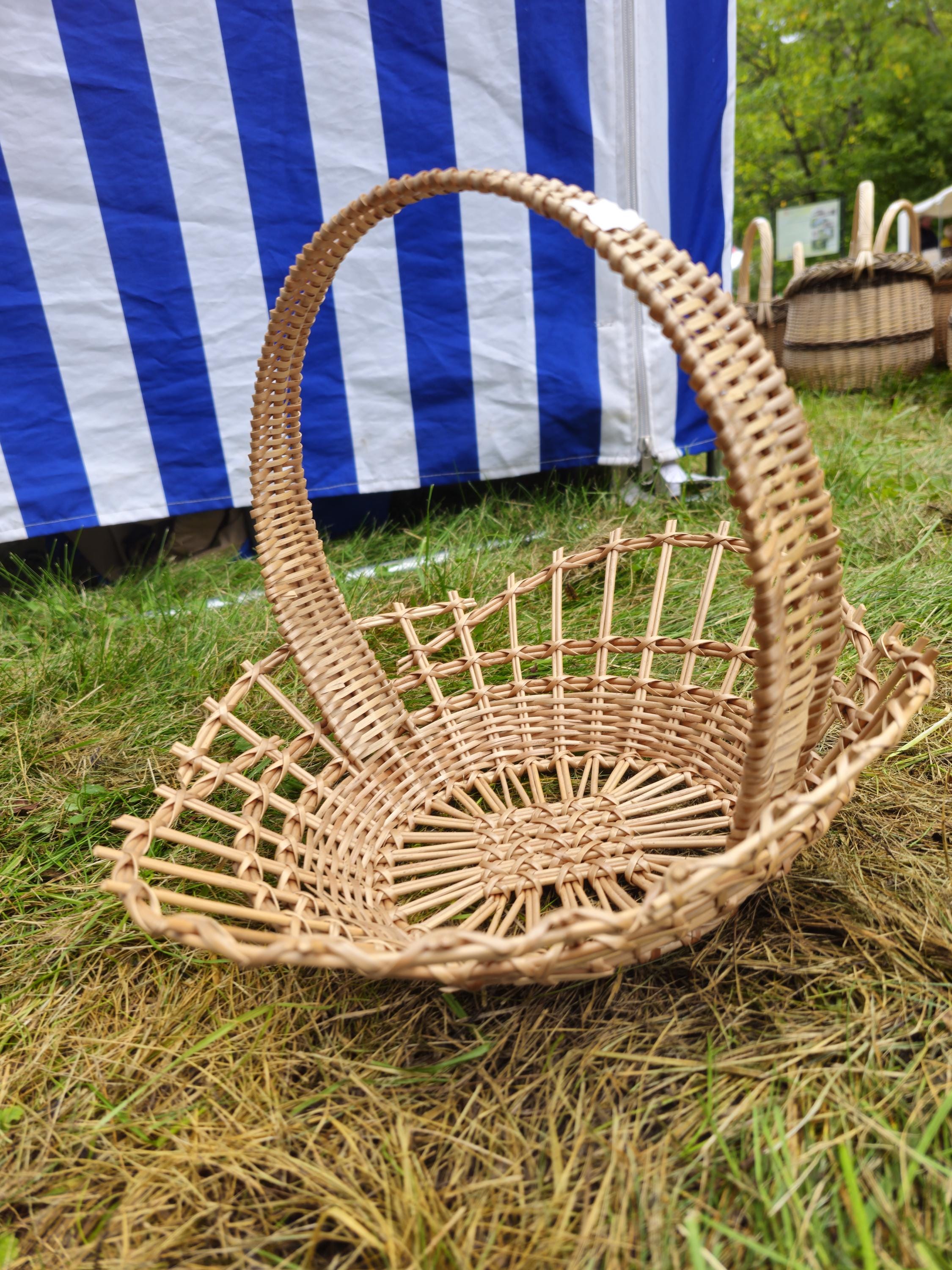 Shallow Wicker Display Basket with Arched Handle