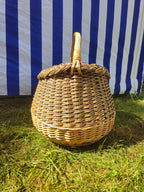 Wicker Mushroom Basket with Braided Rim
