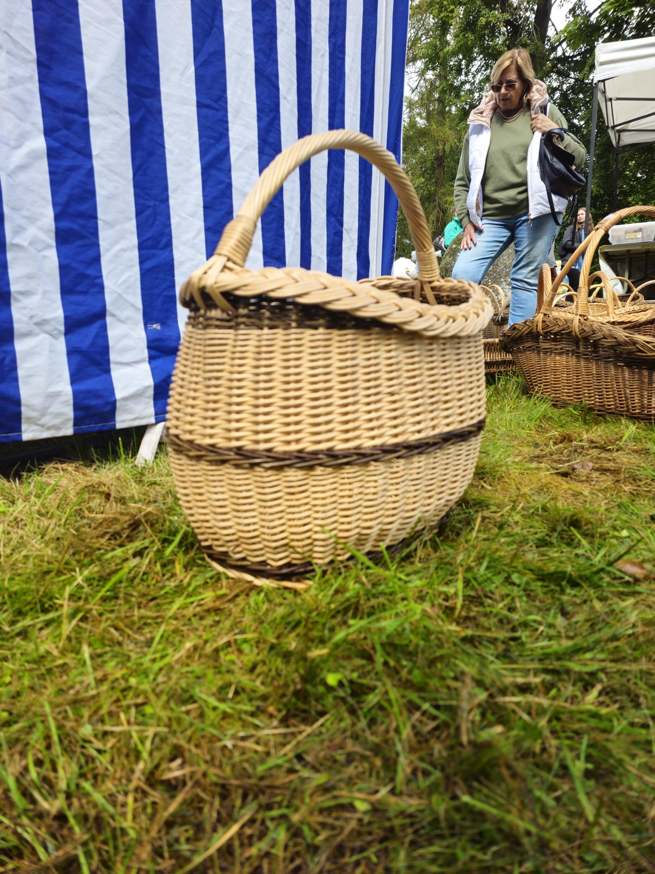 Long Willow Basket with Braided Rim