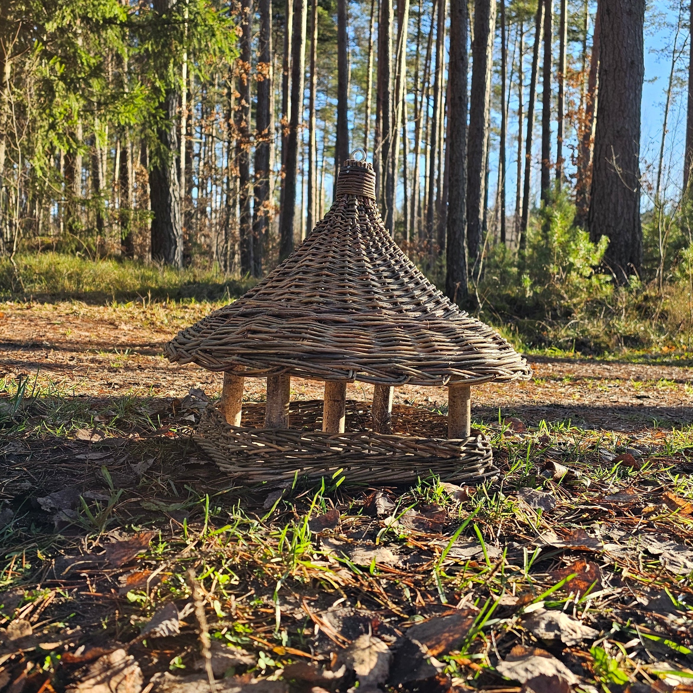 Handmade Wicker Bird Feeder – Rustic Willow Garden Feeder with Roof - NaturelyWoven