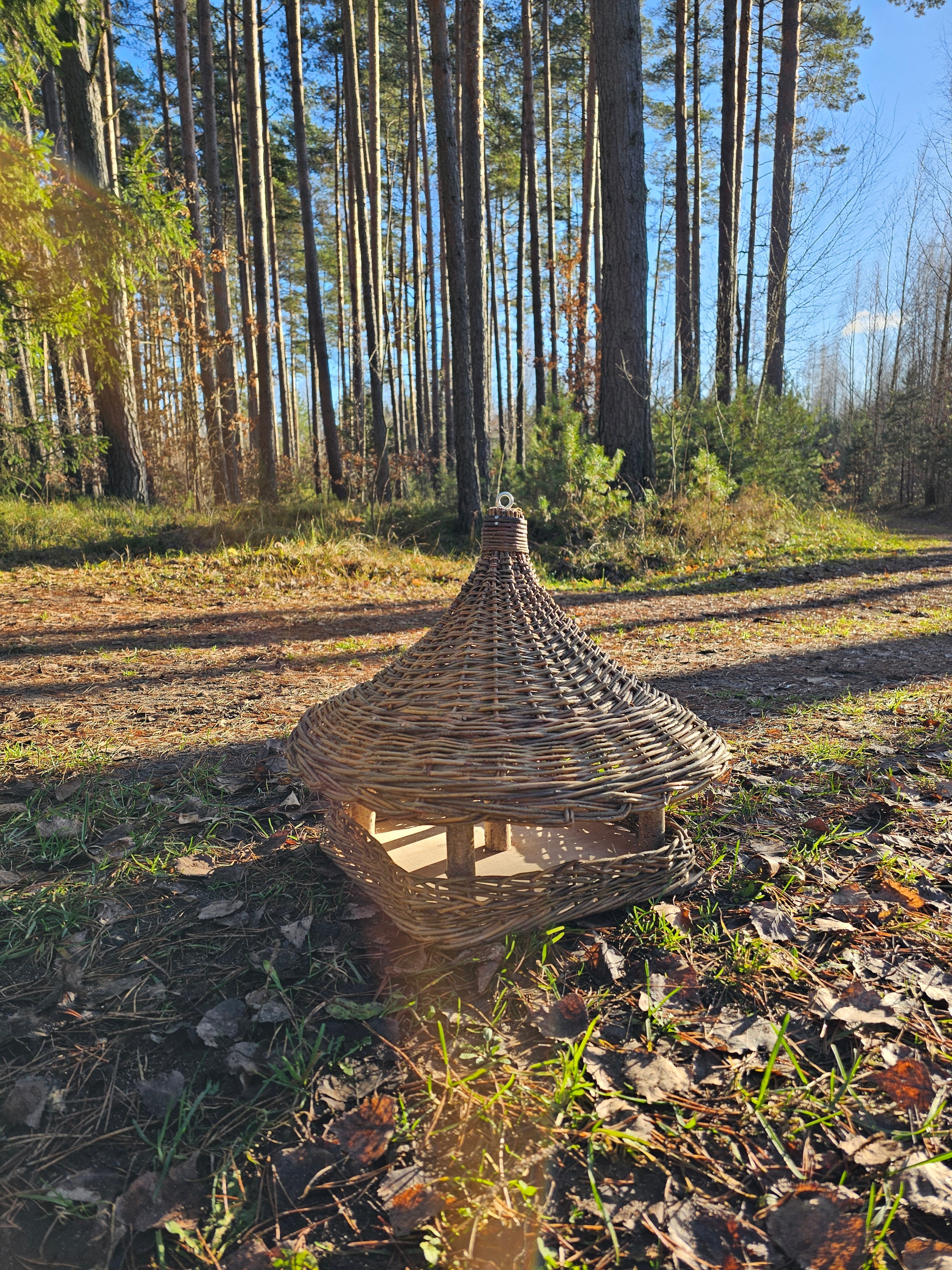 Handmade Wicker Bird Feeder – Rustic Willow Garden Feeder with Roof - NaturelyWoven