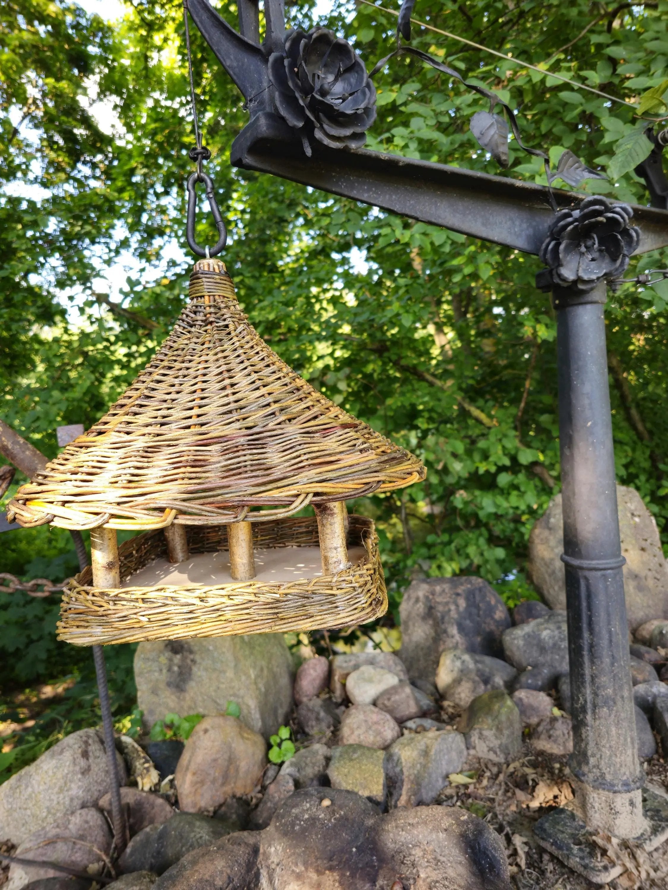 Handmade Wicker Bird Feeder – Rustic Willow Garden Feeder with Roof - NaturelyWoven