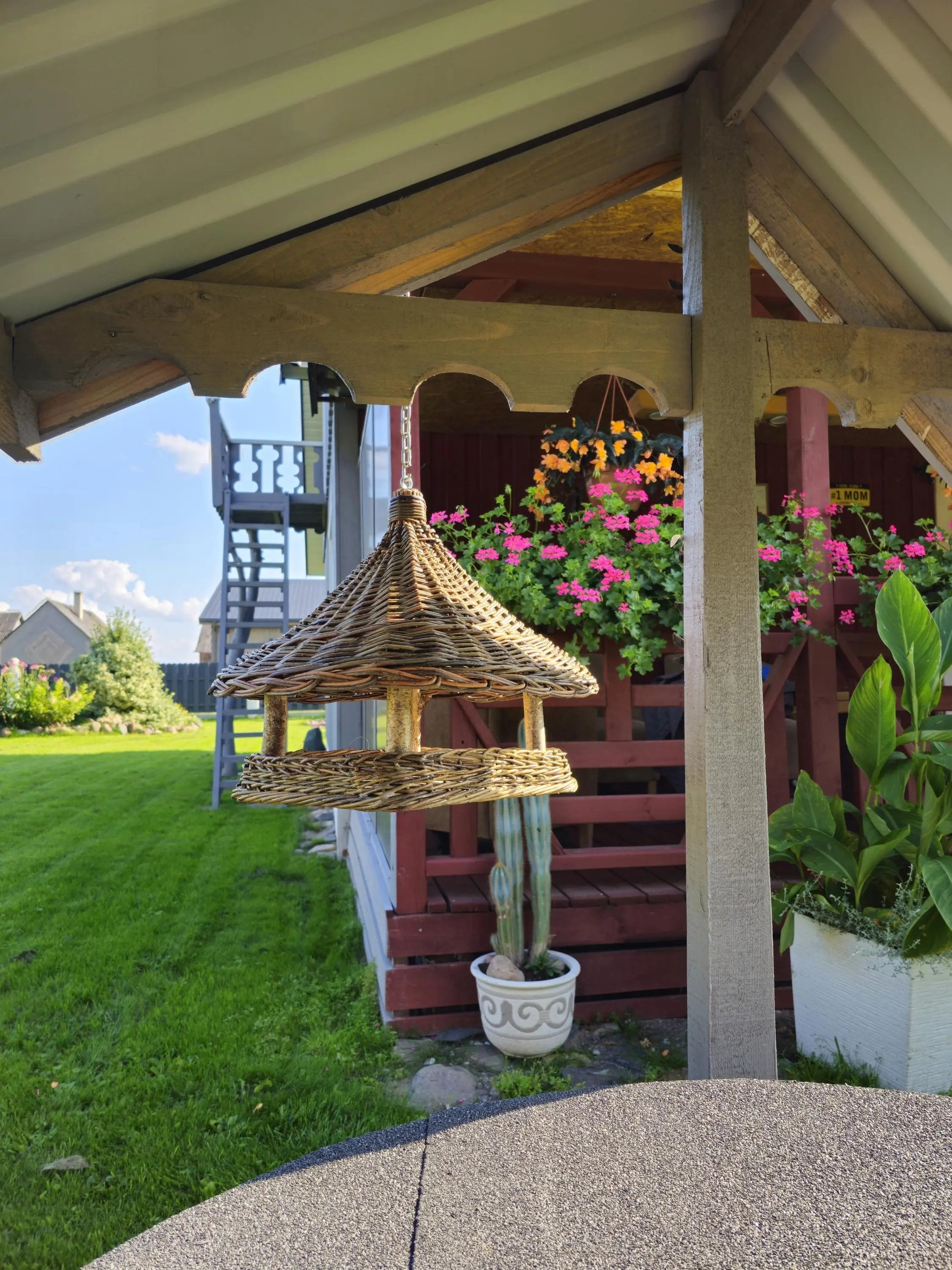 Handmade Wicker Bird Feeder – Rustic Willow Garden Feeder with Roof - NaturelyWoven