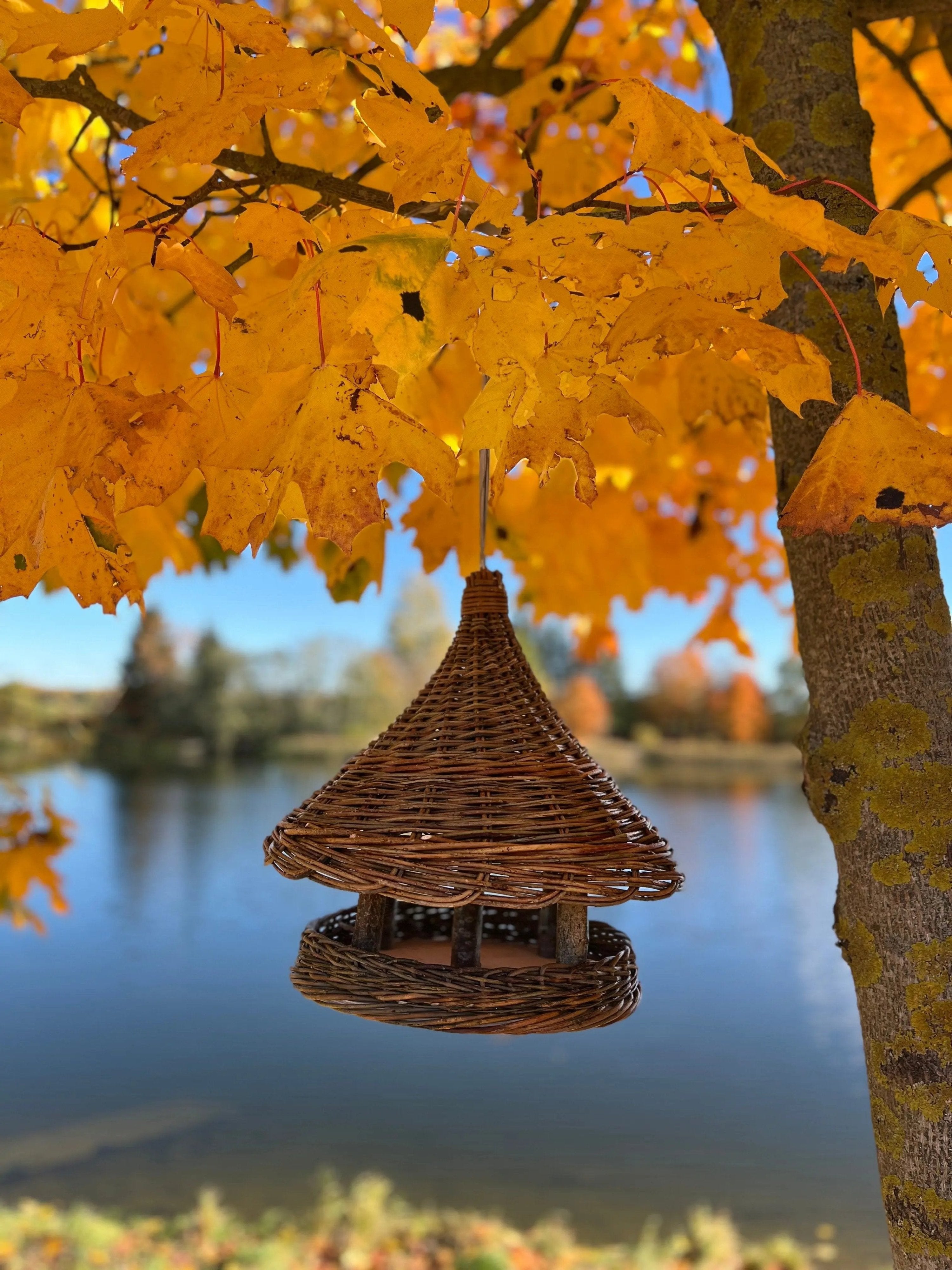 Wicker Bird Feeder - Hanging Willow Roof Garden Feeder - NaturelyWoven