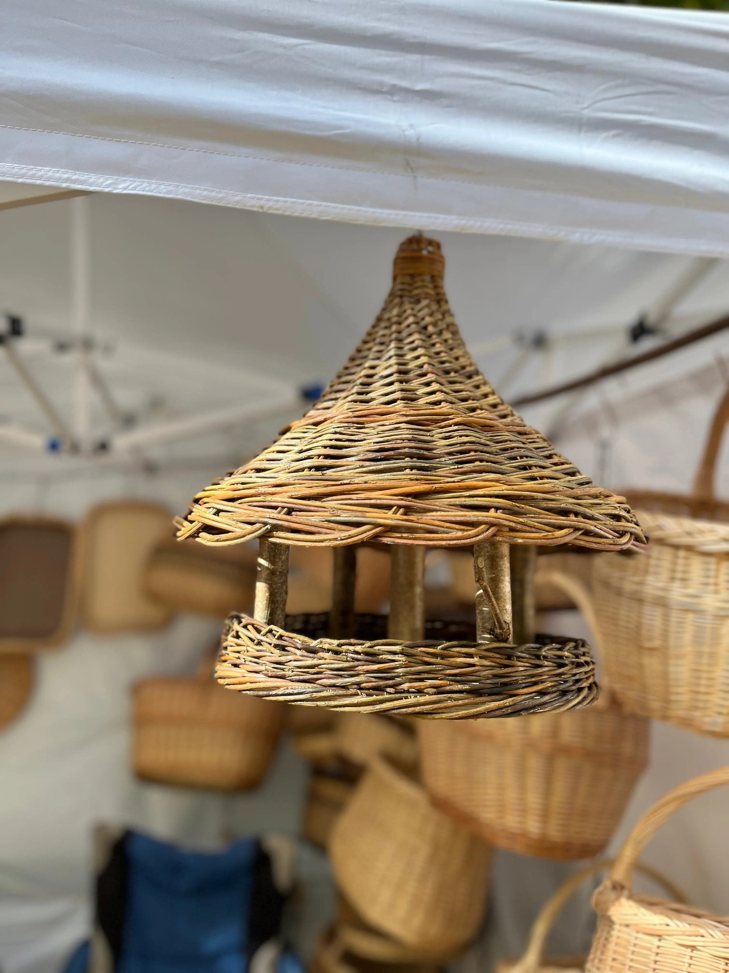 Wicker Bird Feeder - Hanging Willow Roof Garden Feeder - NaturelyWoven
