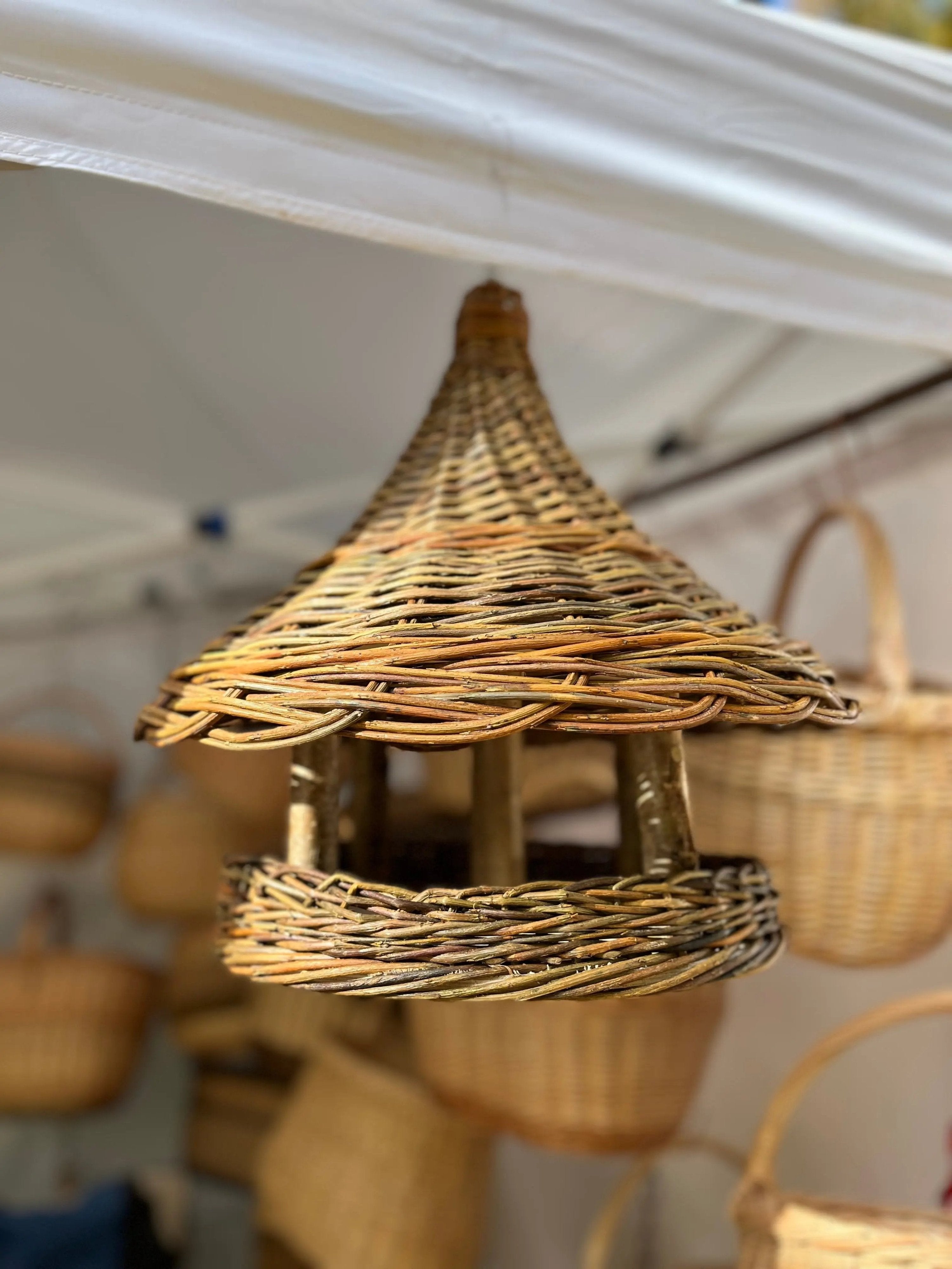 Wicker Bird Feeder - Hanging Willow Roof Garden Feeder - NaturelyWoven