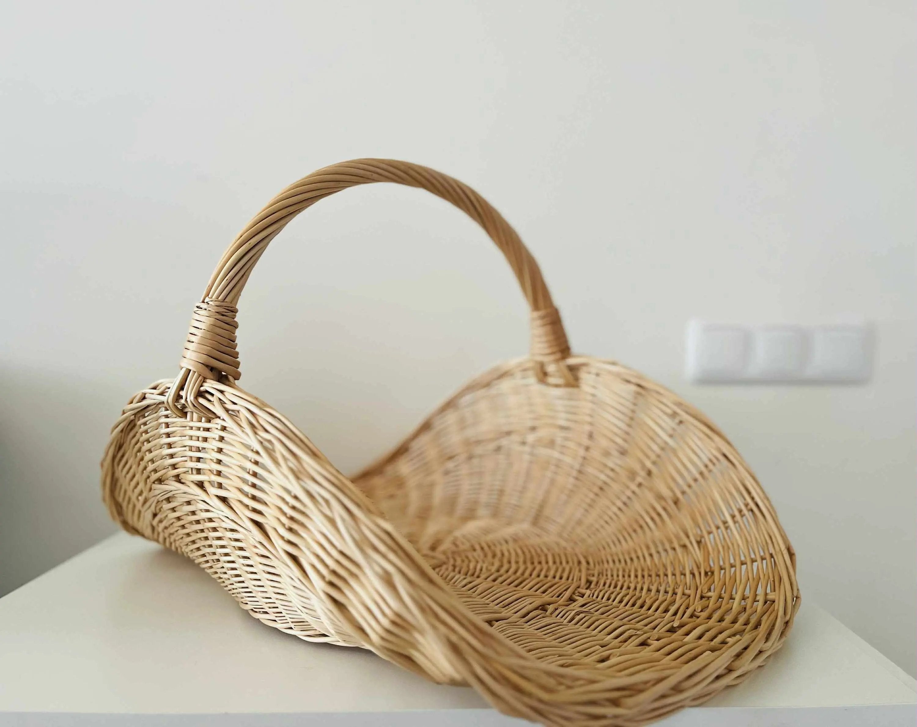 Handwoven Wicker Basket – Rustic Flower Girl Wedding Basket With Oval Handle - NaturelyWoven