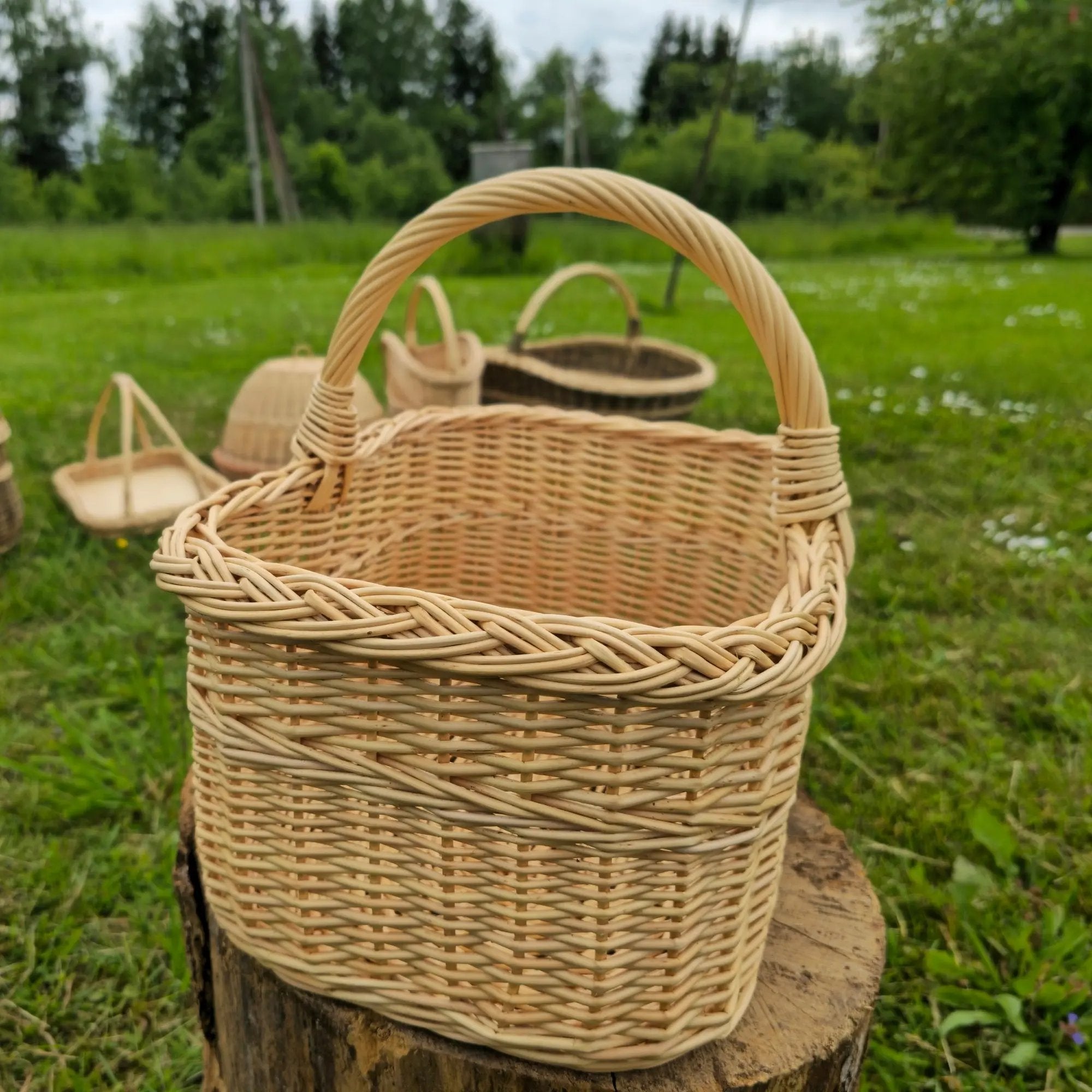 Rustic Willow Rectangular Basket with Handle - NaturelyWoven