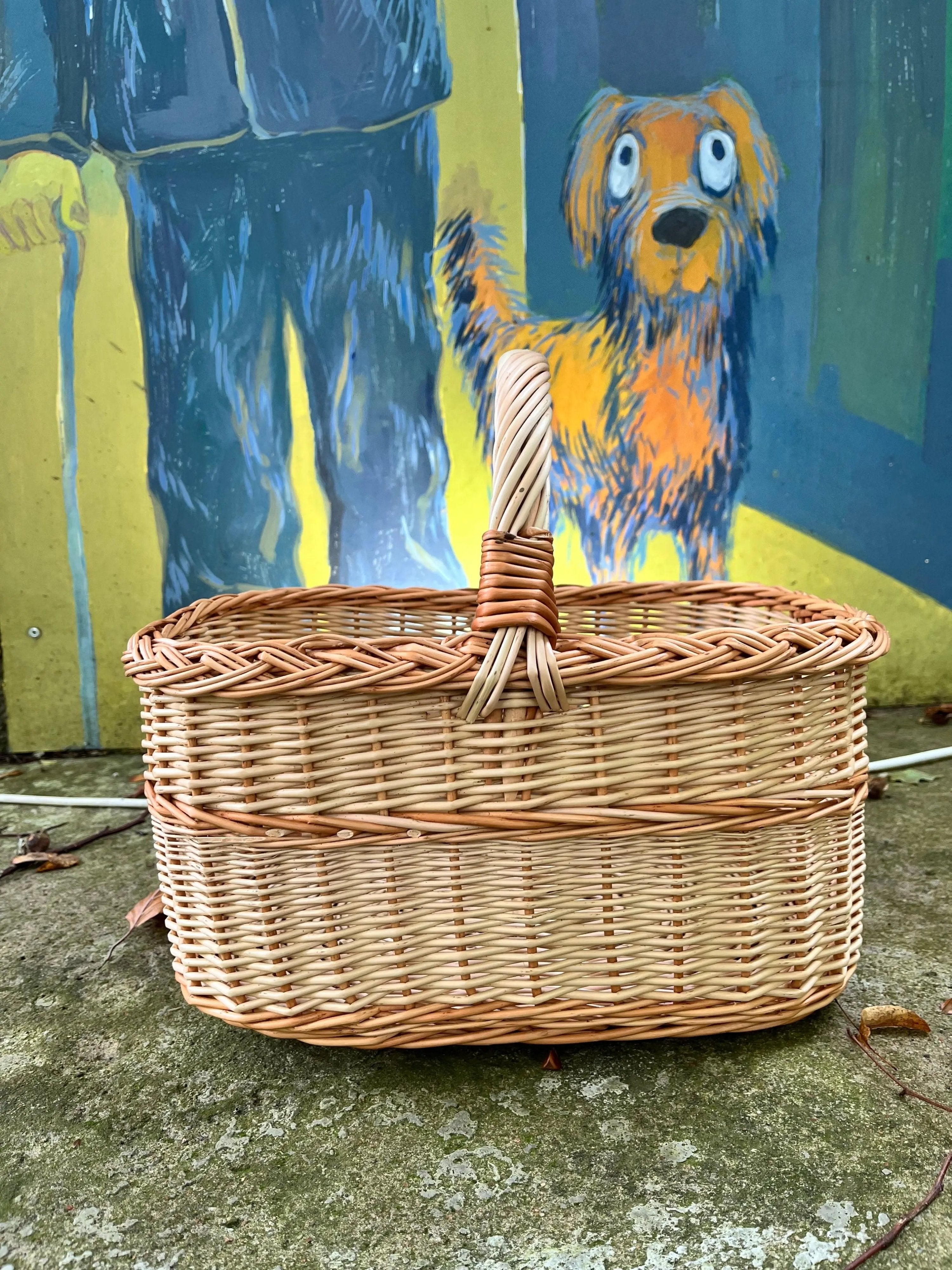 Rustic Willow Rectangular Basket with Handle - NaturelyWoven