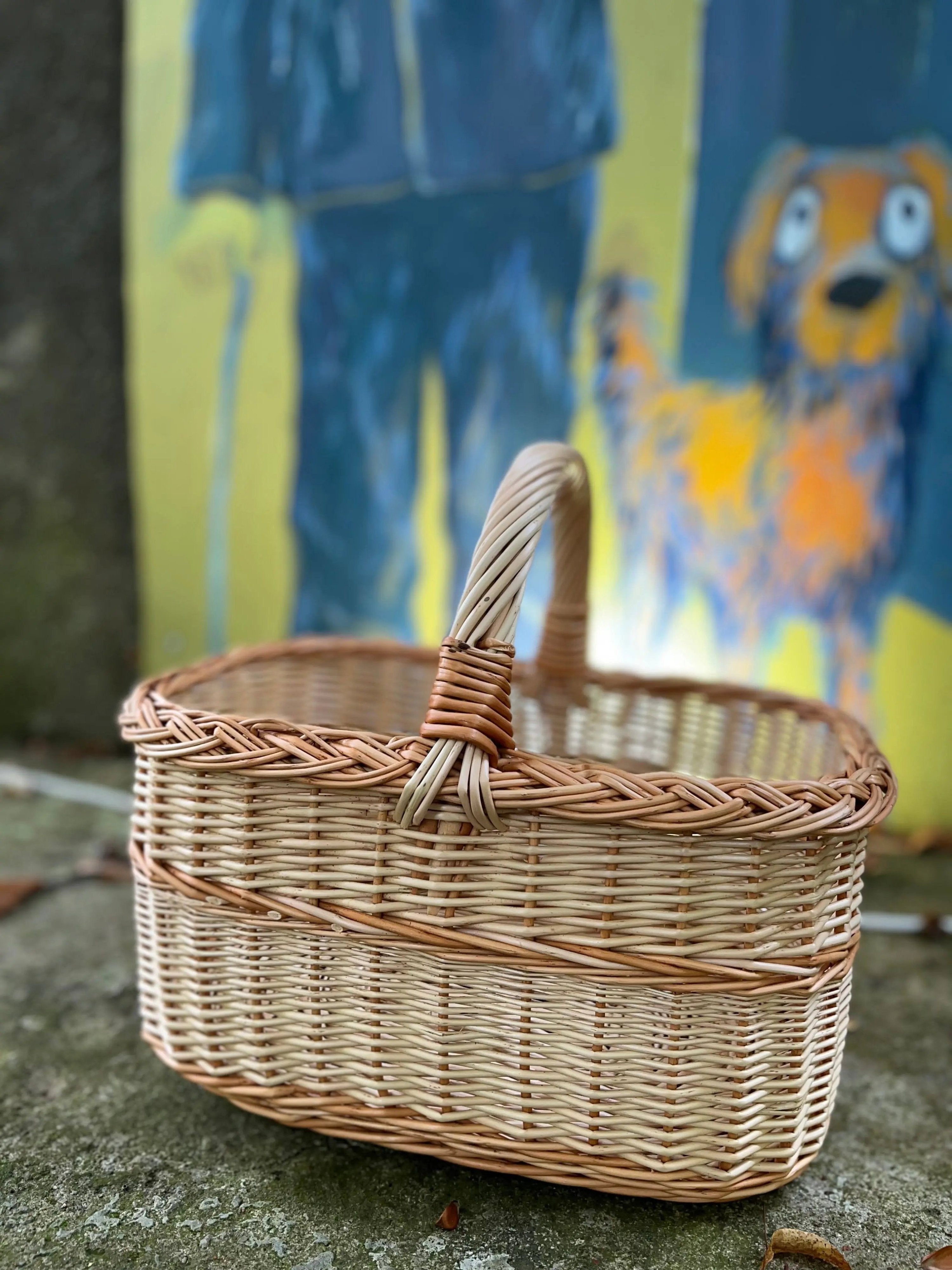 Rustic Willow Rectangular Basket with Handle - NaturelyWoven