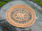 Oval lace-weave willow tray with a small lattice centre and wide open border, top view