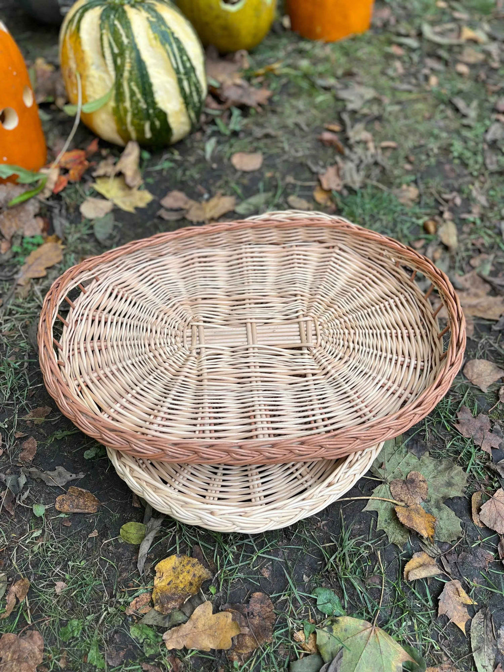 Flat Wicker Bread Tray in Gold/Pink — handmade wicker tray