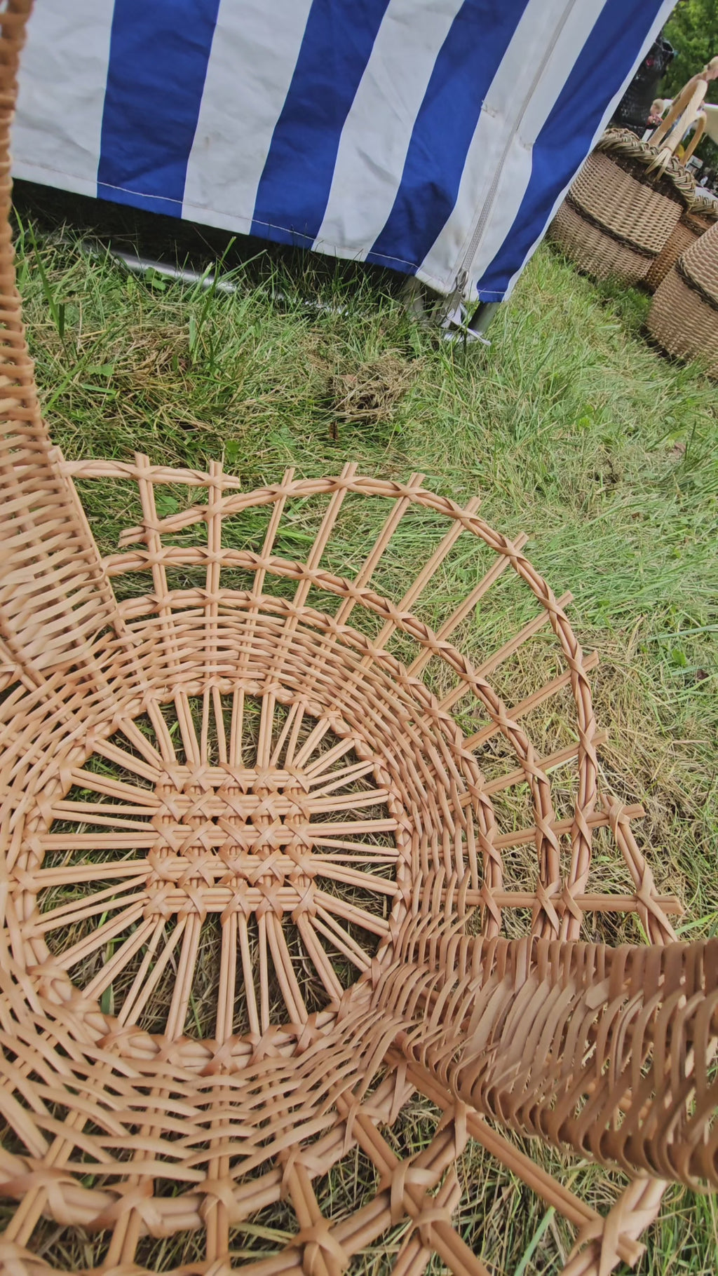 Shallow Wicker Display Basket with Arched Handle
