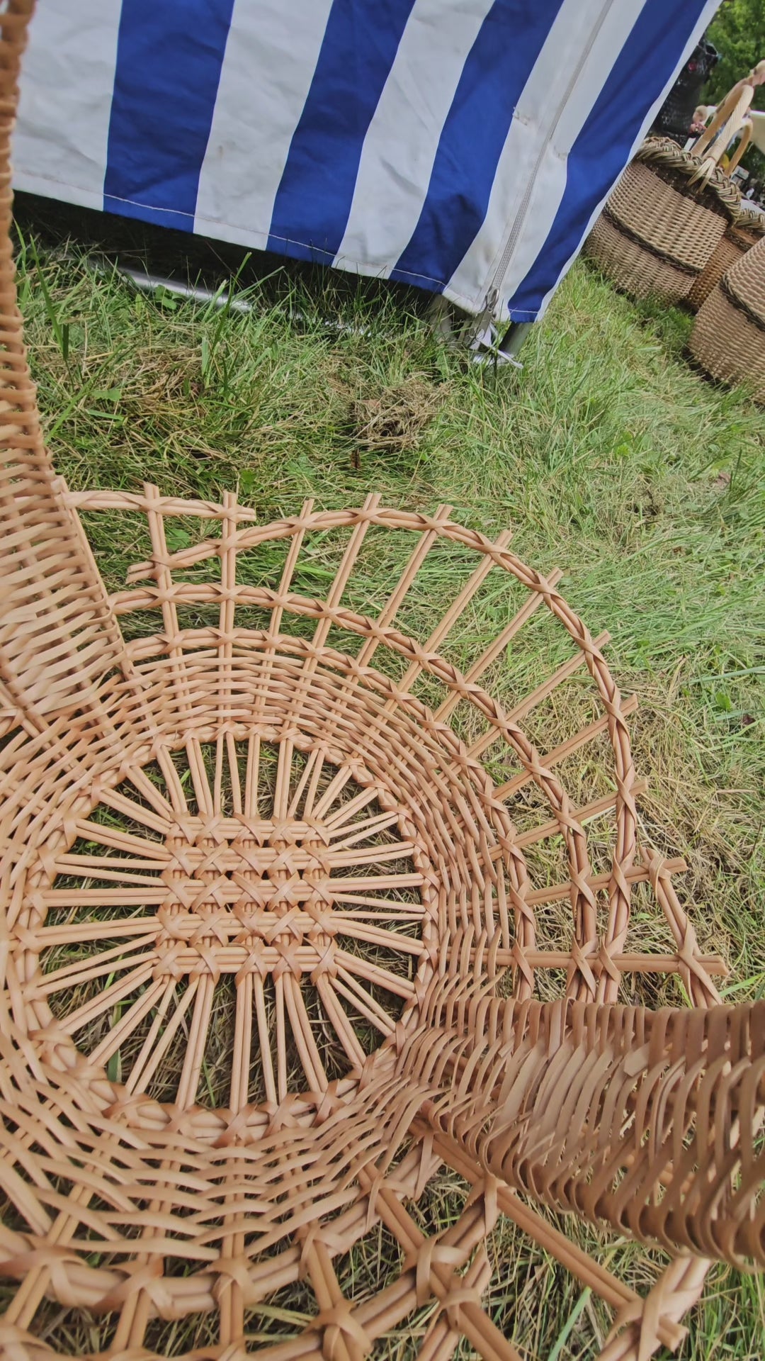 Shallow Wicker Display Basket with Arched Handle