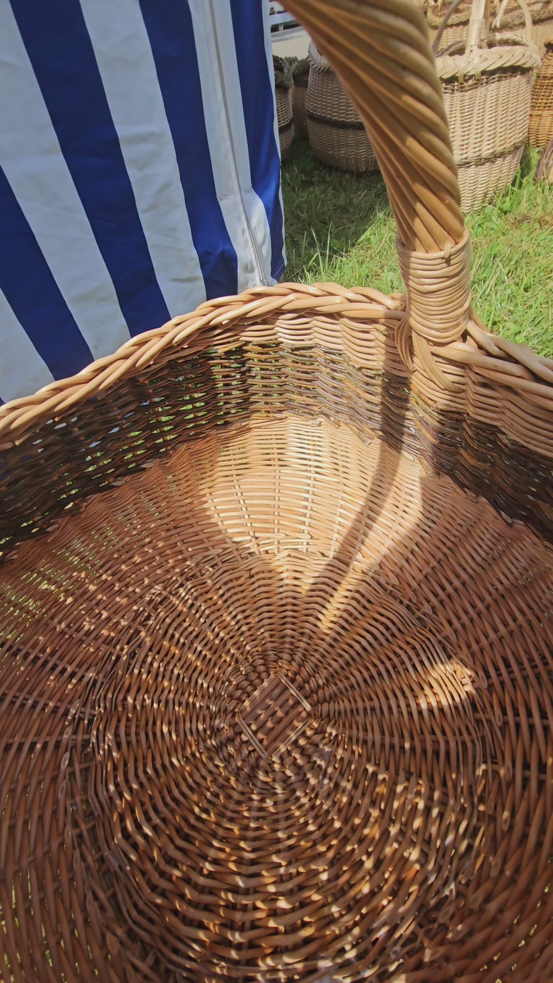 Large Wicker Basket with Rustic Two-Tone Weave