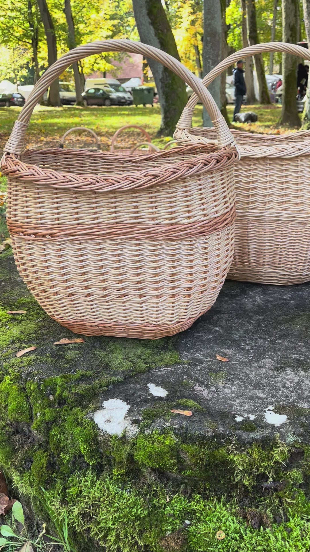 Round Wicker Basket with Central Handle