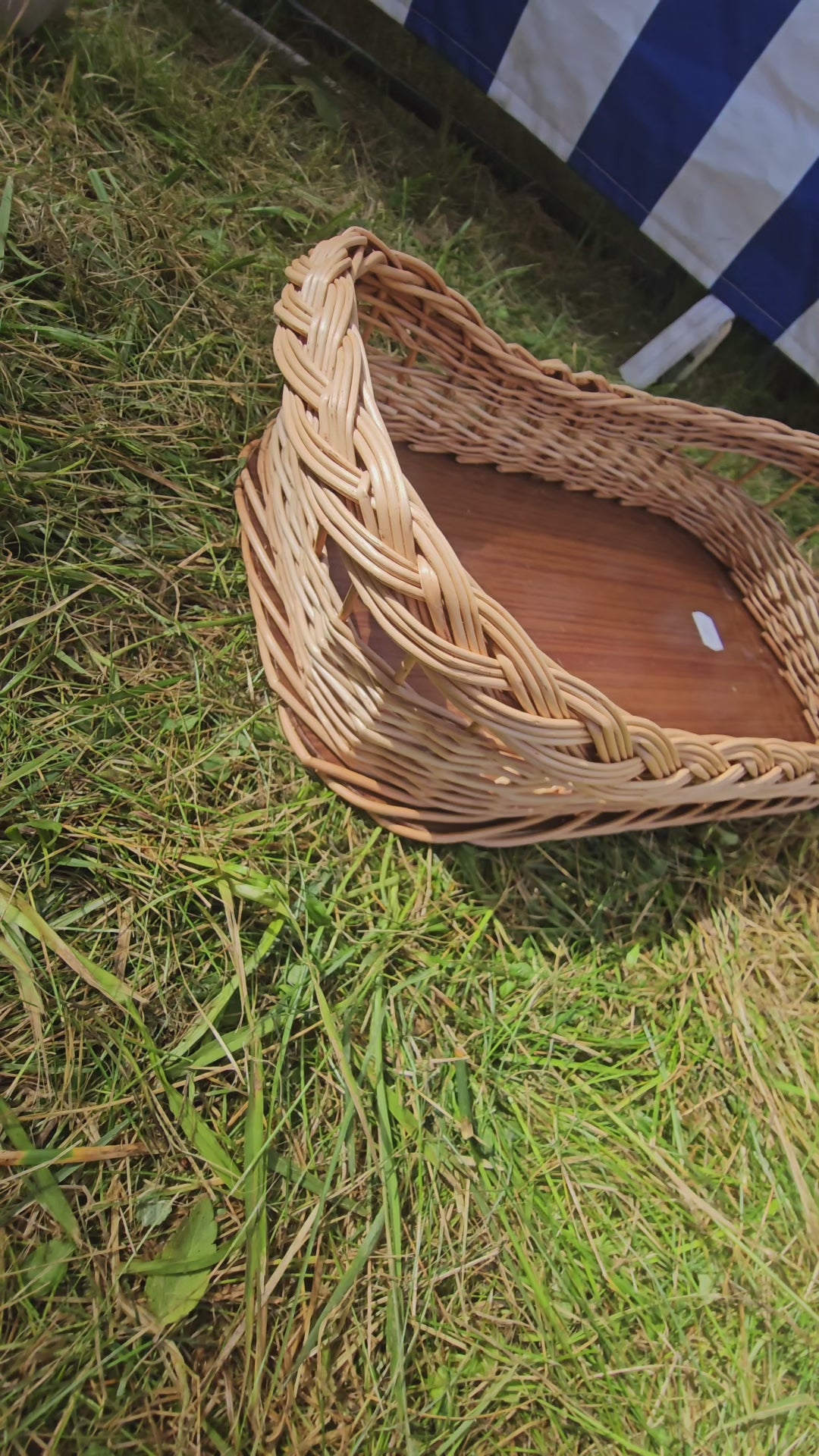 Wicker Serving Tray with Wooden Base