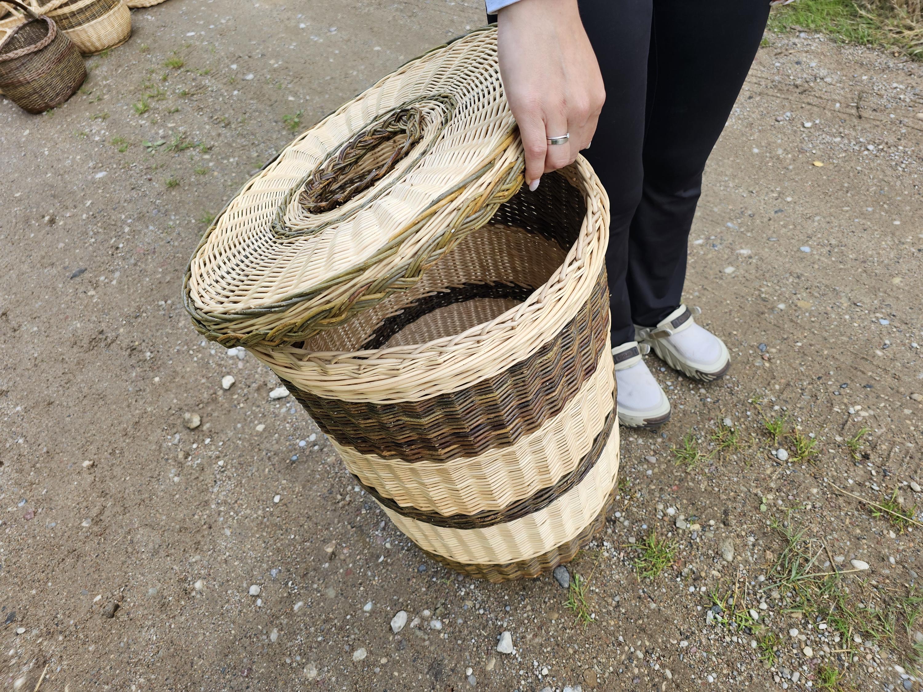 Tall Wicker Laundry Hamper / Bottle Bin — wicker basket, view 4