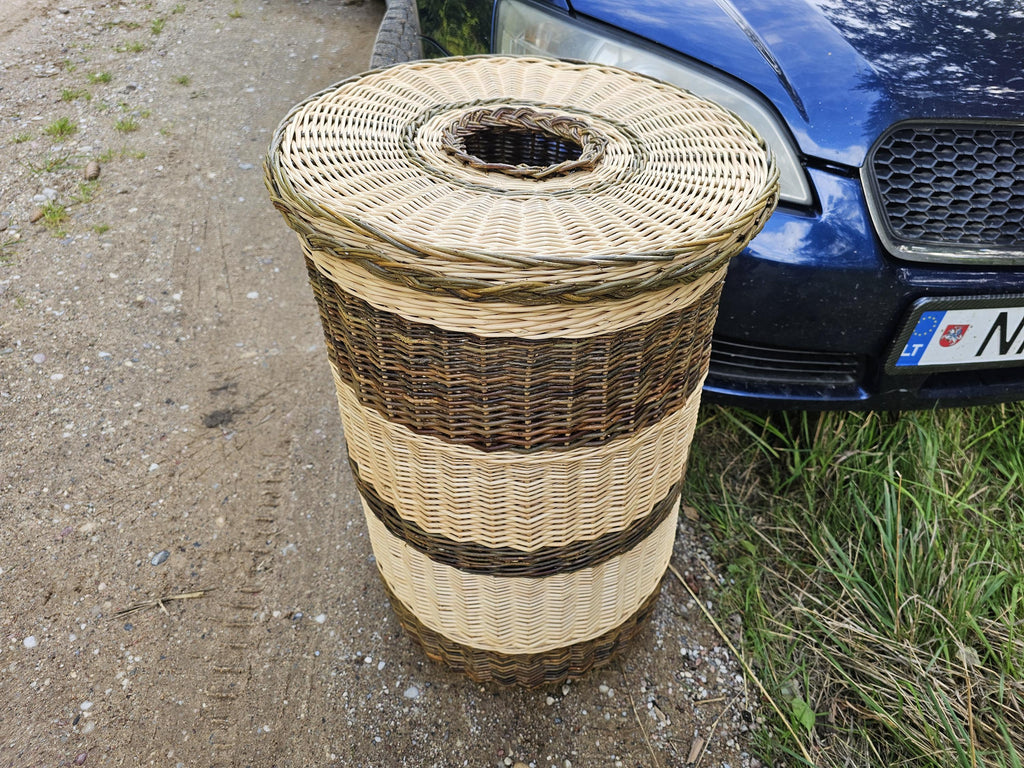 Tall Wicker Laundry Hamper / Bottle Bin — wicker basket, view 15