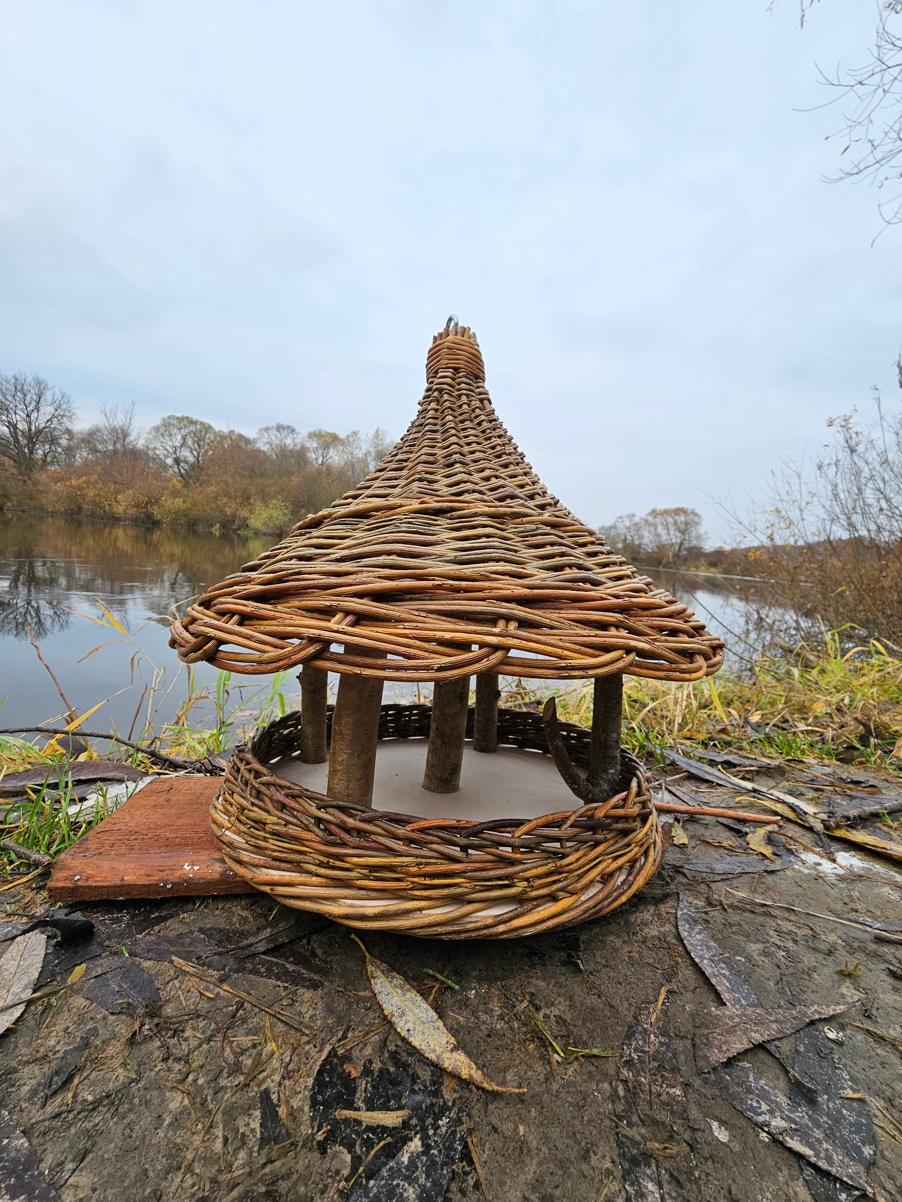 Wicker Bird Feeder - Hanging Willow Roof Garden Feeder - NaturelyWoven
